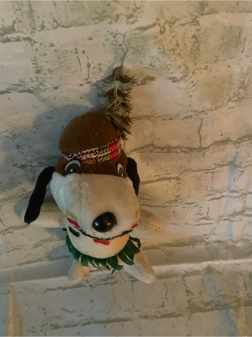 Snoopy Plush Dog Toy with Tribal Headband and Feather Accent - Brown & White